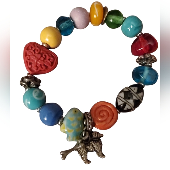 Jewelry - Multicolored Stretch Bracelet With Dog & Bone Charms